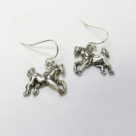 Silver Plated Horse Pony Stallion Dangle Pierced Earrings Equestrian Gift - Picture 1 of 3